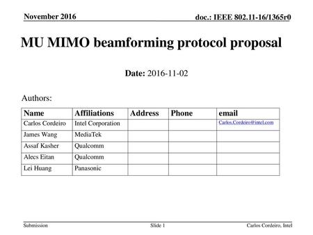 MU MIMO beamforming protocol proposal