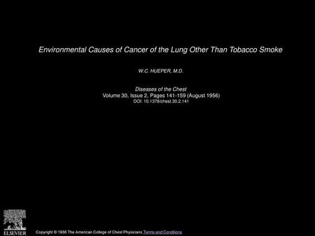 Environmental Causes of Cancer of the Lung Other Than Tobacco Smoke
