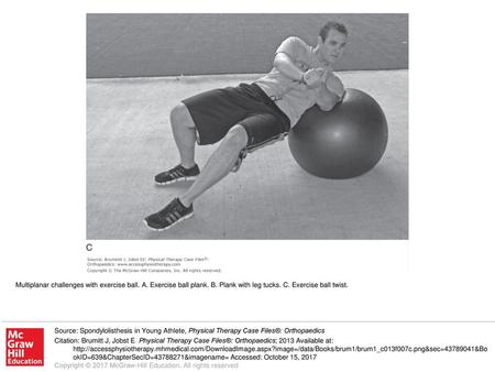 Multiplanar challenges with exercise ball. A. Exercise ball plank. B