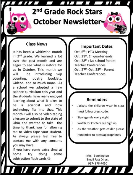2nd Grade Rock Stars October Newsletter