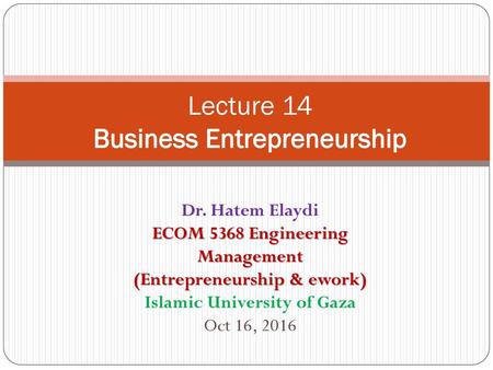 Lecture 14 Business Entrepreneurship