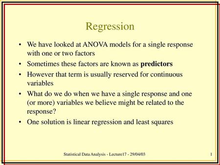 Statistical Data Analysis - Lecture /04/03