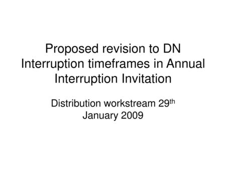 Distribution workstream 29th January 2009