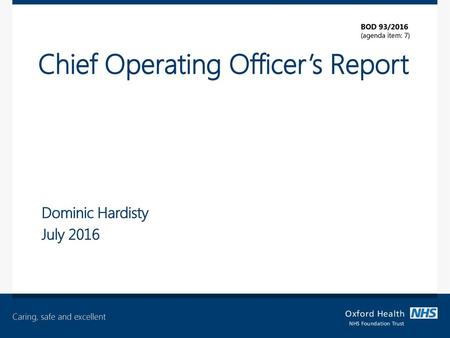 Chief Operating Officer’s Report