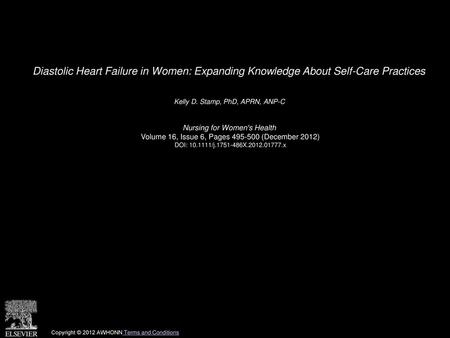 Kelly D. Stamp, PhD, APRN, ANP-C  Nursing for Women's Health 