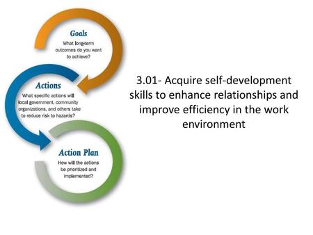 3.01- Acquire self-development skills to enhance relationships and improve efficiency in the work environment.