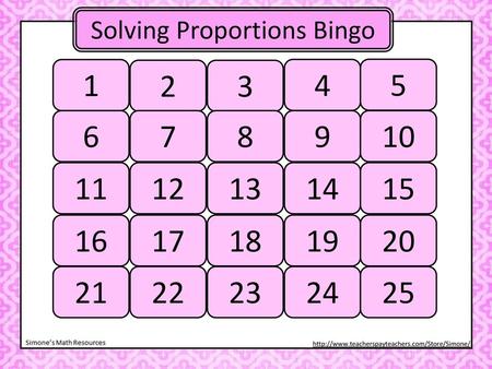 Solving Proportions Bingo