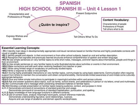 SPANISH HIGH SCHOOL SPANISH III – Unit 4 Lesson 1