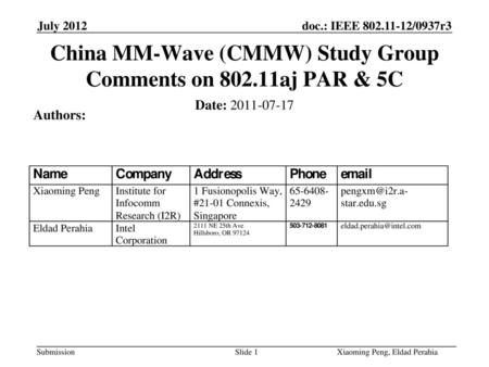 China MM-Wave (CMMW) Study Group Comments on aj PAR & 5C