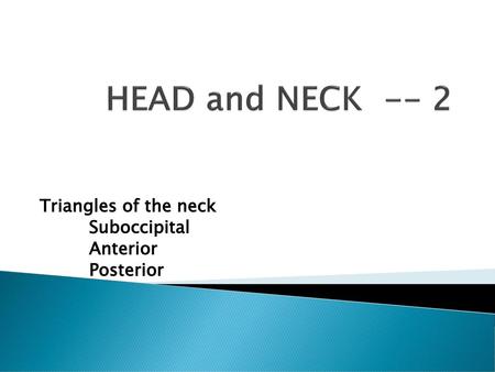 Triangles of the neck Suboccipital Anterior Posterior
