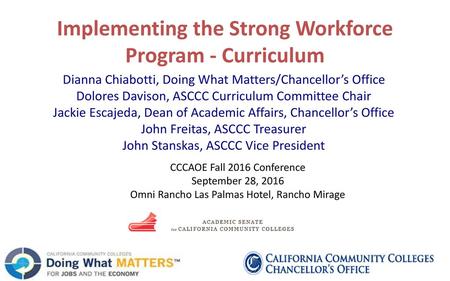 Implementing the Strong Workforce Program - Curriculum