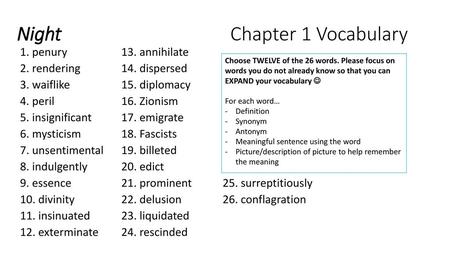 Night Chapter 1 Vocabulary