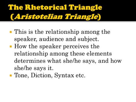The Rhetorical Triangle (Aristotelian Triangle)