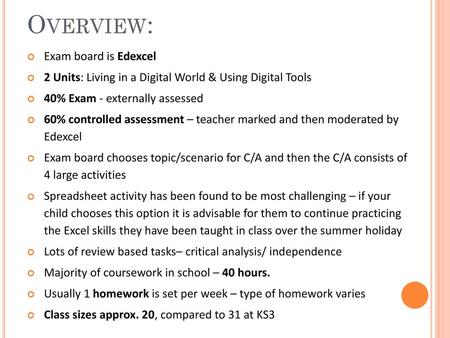 Overview: Exam board is Edexcel