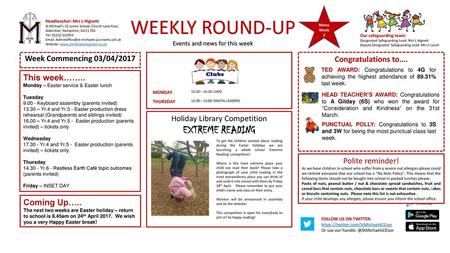 WEEKLY ROUND-UP EXTREME READING Week Commencing 03/04/2017