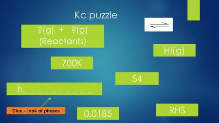 Kc puzzle HI(g) 700K 54 h_ _ _ _ _ _ _ _ _ _ RHS