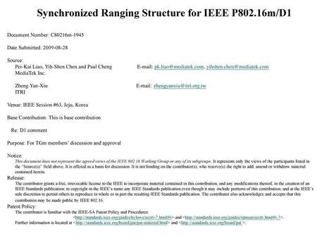 Synchronized Ranging Structure for IEEE P802.16m/D1