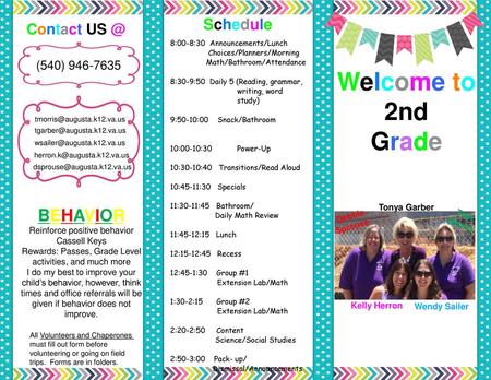 Welcome to 2nd Grade BEHAVIOR Schedule Contact (540)