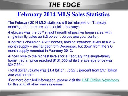February 2014 MLS Sales Statistics