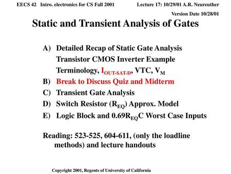 Static and Transient Analysis of Gates