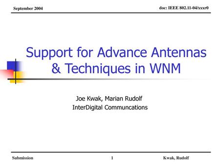 Support for Advance Antennas & Techniques in WNM