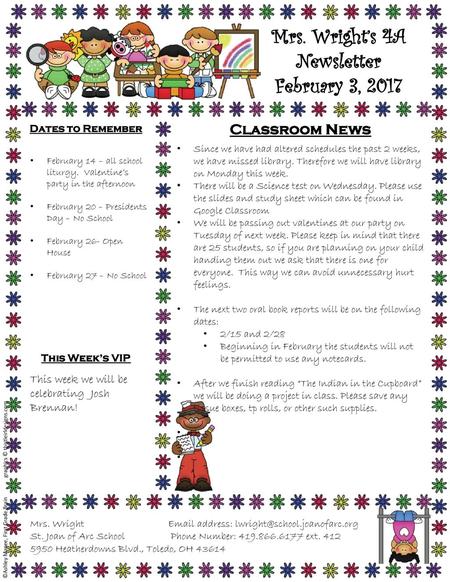 Mrs. Wright’s 4A Newsletter