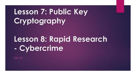 Lesson 7: Public Key Cryptography Lesson 8: Rapid Research - Cybercrime Day 37.