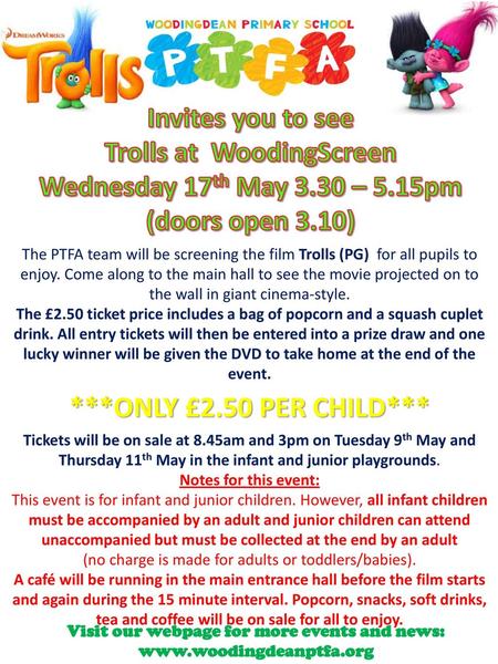 ***Only £2.50 per child*** Invites you to see Trolls at WoodingScreen