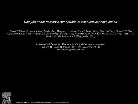 Delayed-onset dementia after stroke or transient ischemic attack