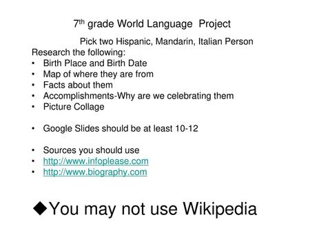 7th grade World Language Project