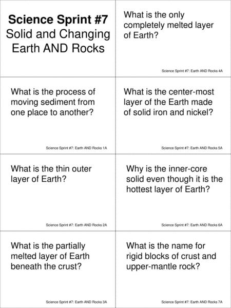 Science Sprint #7 Solid and Changing Earth AND Rocks