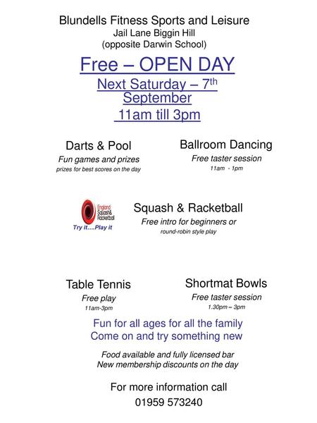 Free – OPEN DAY Next Saturday – 7th September 11am till 3pm