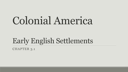 Colonial America Early English Settlements
