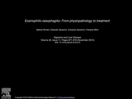 Eosinophilic oesophagitis: From physiopathology to treatment