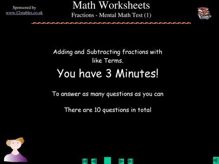 Math Worksheets Fractions - Mental Math Test (1)