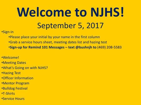 Welcome to NJHS! September 5, 2017