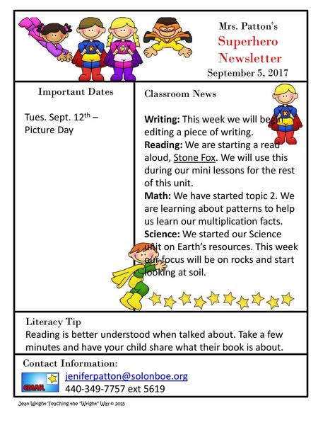 Superhero Newsletter Mrs. Patton’s September 5, 2017 Important Dates