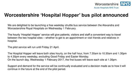 Worcestershire ‘Hospital Hopper’ bus pilot announced