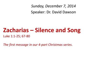 Speaker: Dr. David Dawson