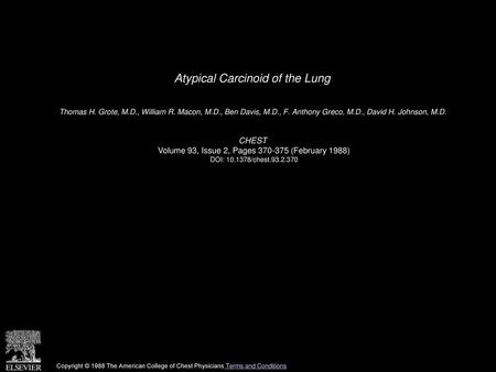 Atypical Carcinoid of the Lung
