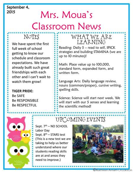 Mrs. Moua’s Classroom News September 4, 2015