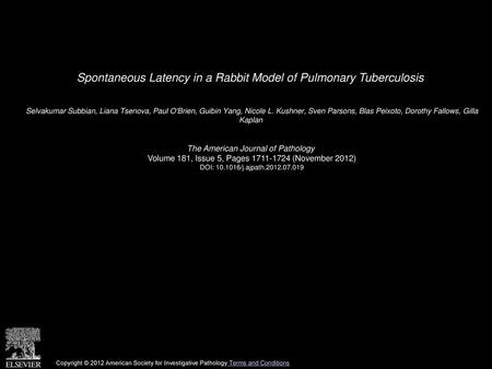 Spontaneous Latency in a Rabbit Model of Pulmonary Tuberculosis