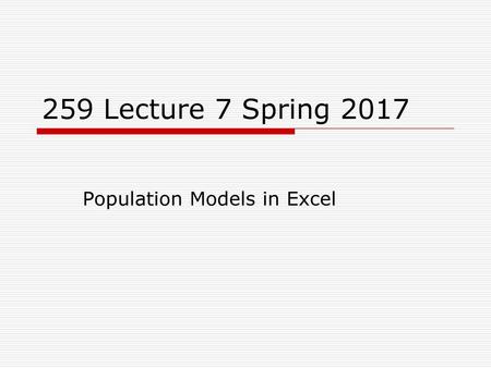 Population Models in Excel