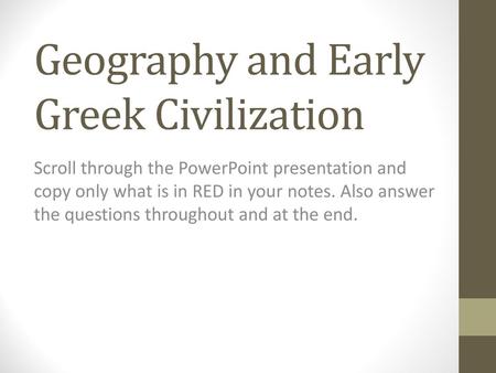 Geography and Early Greek Civilization