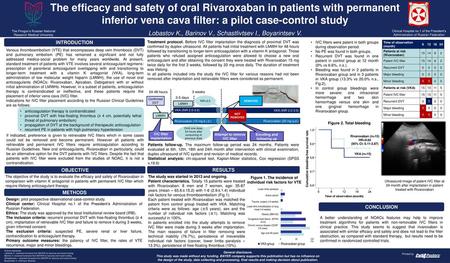The efficacy and safety of oral Rivaroxaban in patients with permanent inferior vena cava filter: a pilot case-control study Lobastov K., Barinov V.,