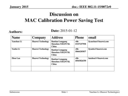 Discussion on MAC Calibration Power Saving Test