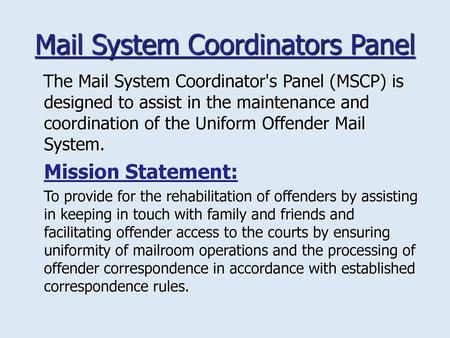 Mail System Coordinators Panel