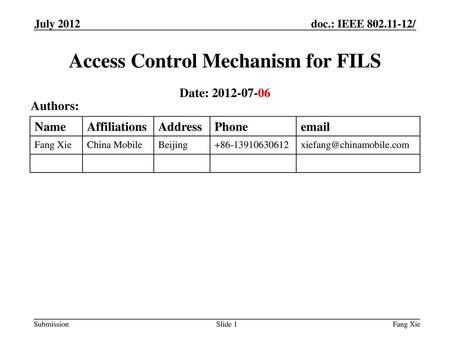 Access Control Mechanism for FILS