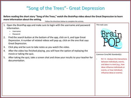 “Song of the Trees”- Great Depression