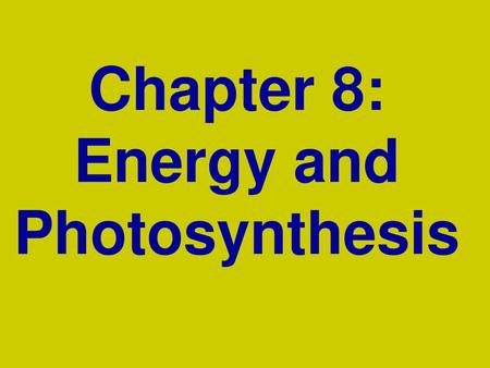 Chapter 8: Energy and Photosynthesis